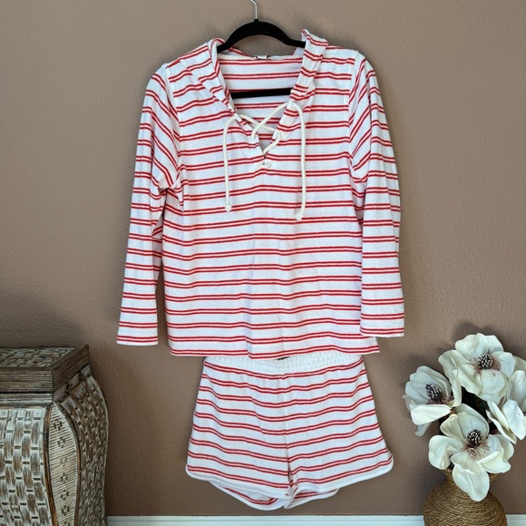 J. Crew Tops - J. Crew Red and White Striped Hoody and Shorts Set